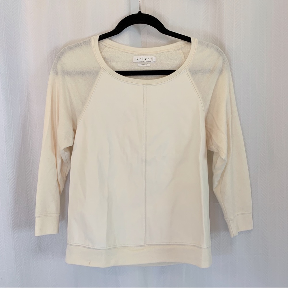 Velvet Ivory Faux Leather 3/4 Sleeve Top - Size P
